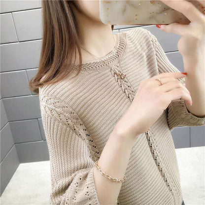 Damen Strickpullover Lässig Filigran Details Beige
