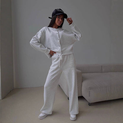 Damen Freizeitjacke mit Knopfleiste und weiten Hosen Eveloria