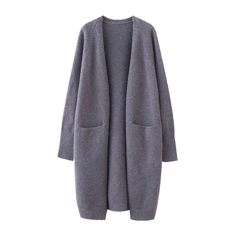 Damen Strickjacke Lässig Offener Schnitt Mit Taschen Beige