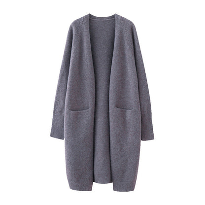 Damen Strickjacke Lässig Offener Schnitt Mit Taschen Beige