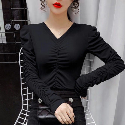 Damen Longsleeve-Oberteil Figurbetont Raffung Eveloria