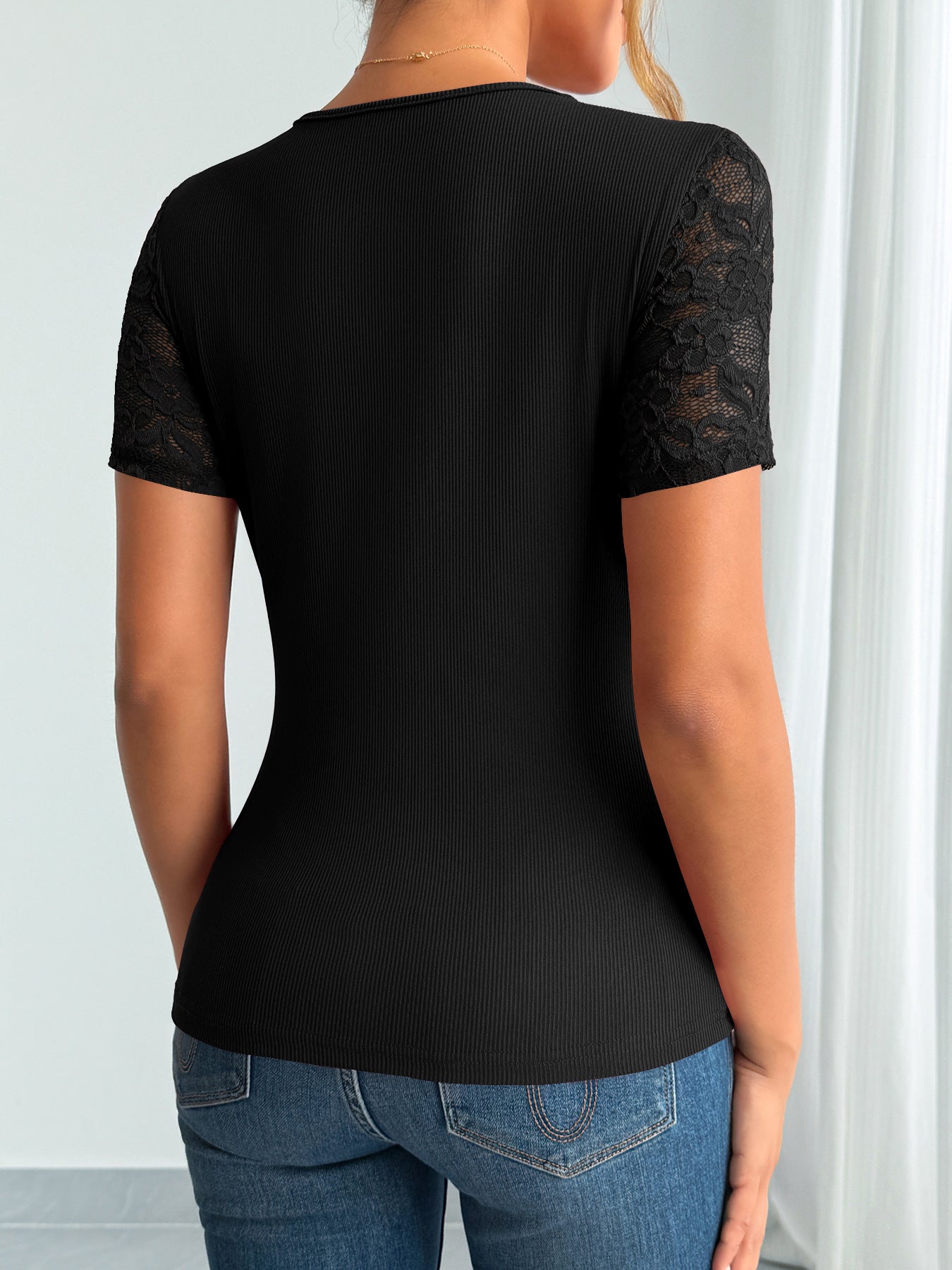 Eveloria Damen Bluse Mit Spitze Kurze Ärmel Spitzen Manschetten Weiß