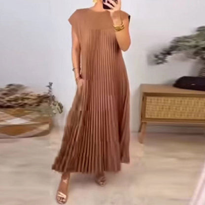 Damen Maxikleid Plissiert Mit Taschen Eveloria
