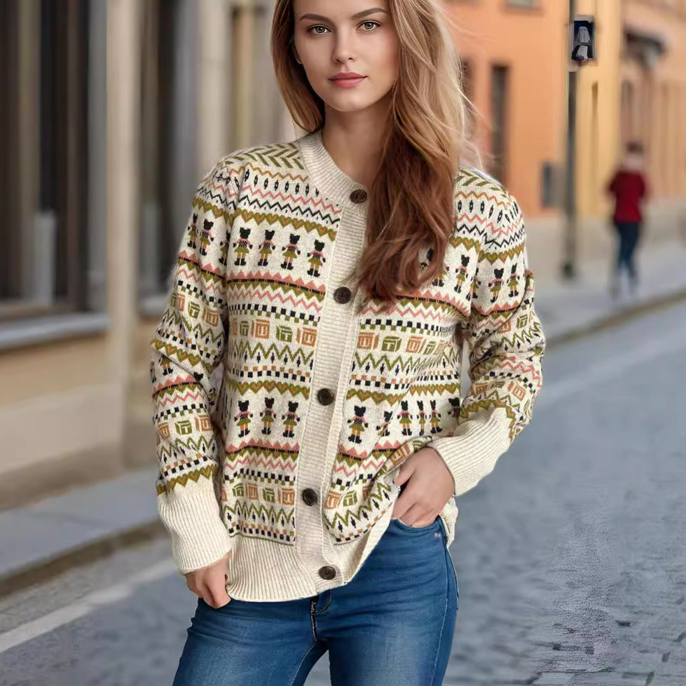 Damen Strickjacke Bunt Wickelmuster Knöpfe - Eveloria