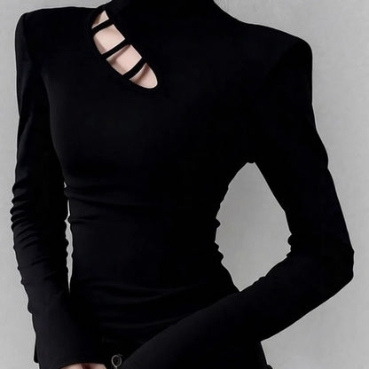 Damen Langarm-T-Shirt Asymmetrischer Ausschnitt Eveloria