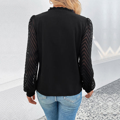 Damen Bluse Rüschendetails transparente Spitze Elegant