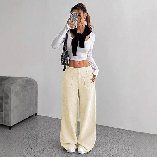 Damen Cordhose Weit Bequem Eveloria