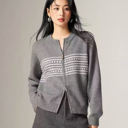 Damen Strickjacke Nordic Muster Reißverschluss Eveloria