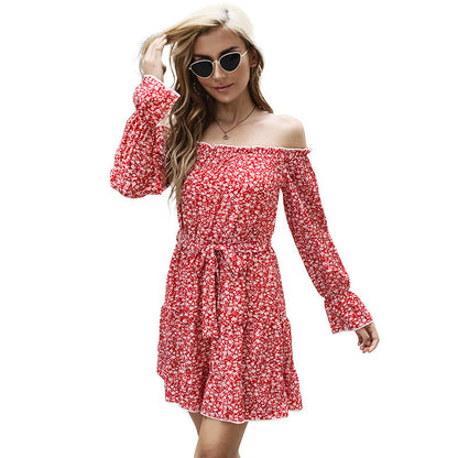 Damen Sommerkleid Rüschendetails Elastischer Gürtel Eveloria