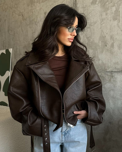 Damen Bikerjacke Leder Modisch Eveloria