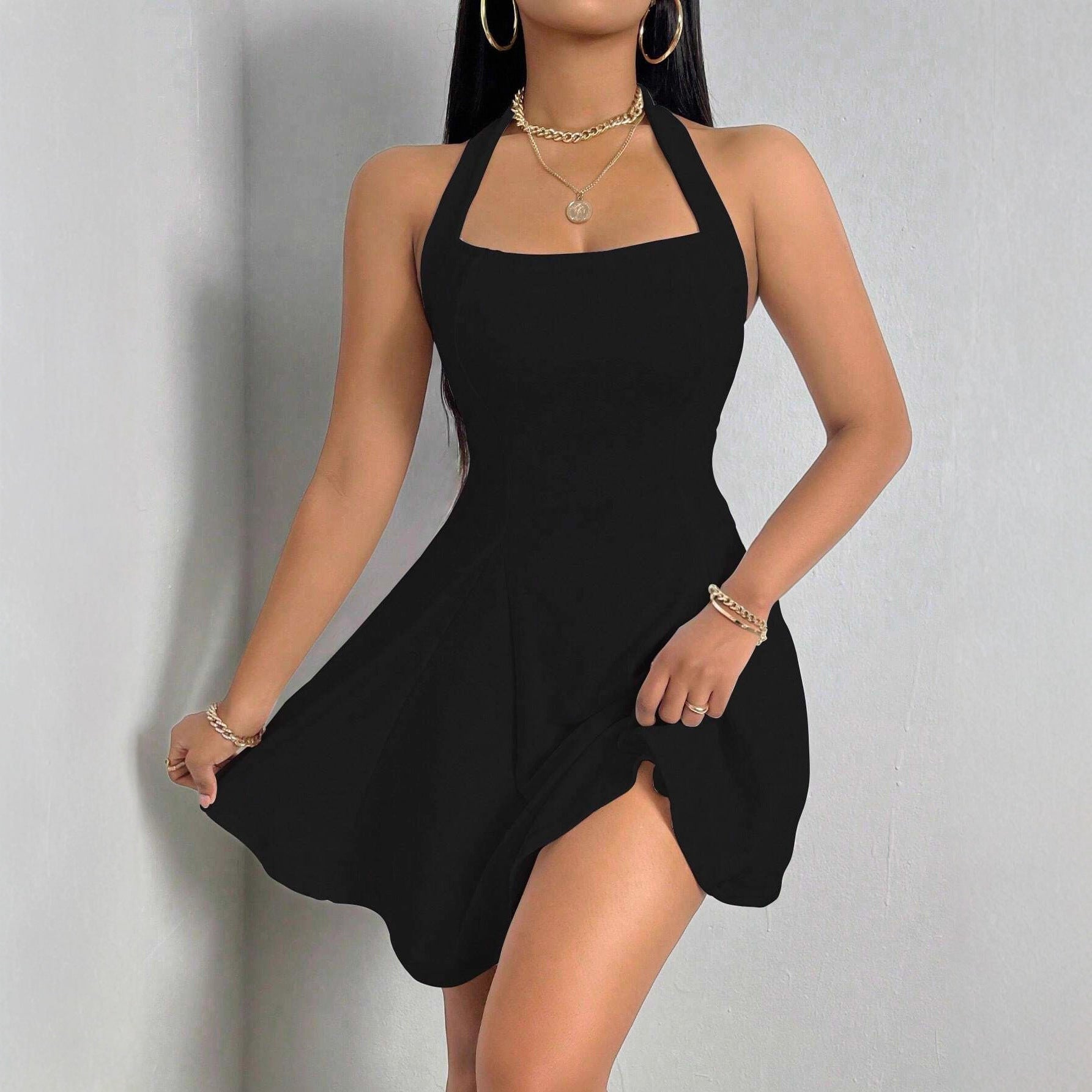 Damen Abendkleid A-Linie Tiefes Dekolleté Schwingender Saum Eveloria - Eveloria