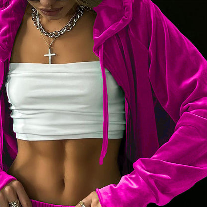 Damen Velour Jogginganzug Hoher Bund Eveloria