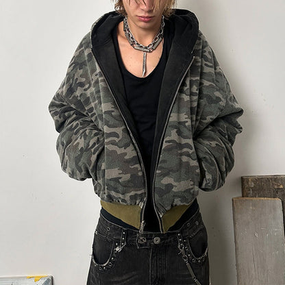 Damen Camouflage Bomberjacke Doppelmaterial Schwarz - Eveloria