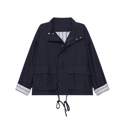 Damen Lässige Jacke Hochkragen Praktische Taschen Eveloria