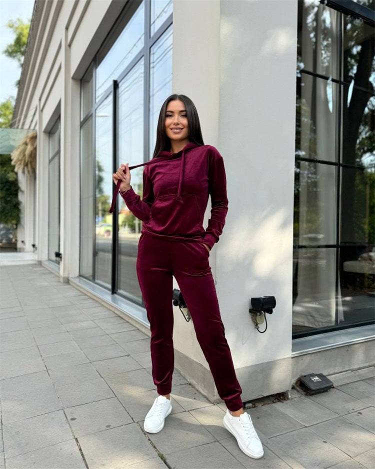 Damen Fleece-Jogginganzug Set mit Kapuze Elastisch Eveloria