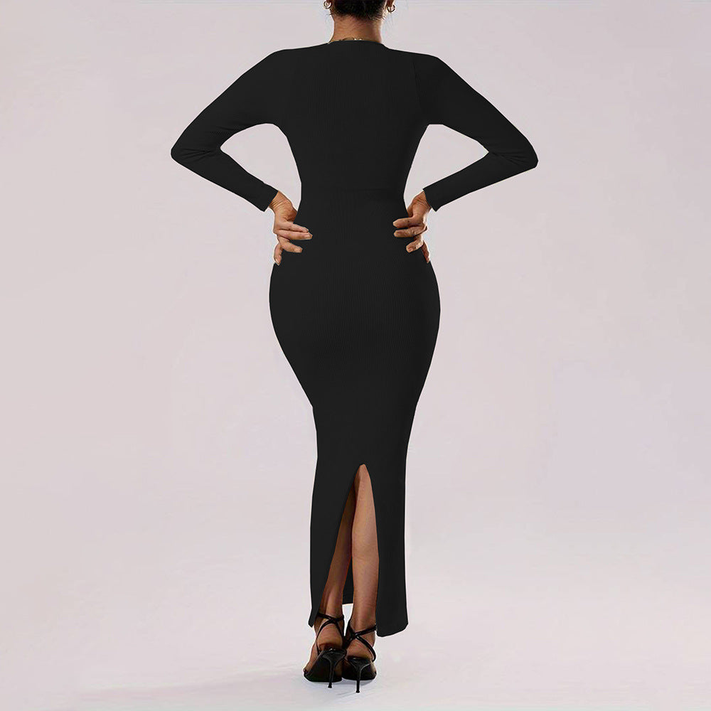 Damen Maxikleid Langarm Figurfreundlich Tiefes Dekolleté