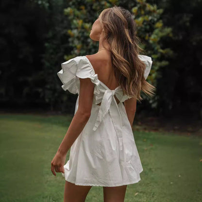 Damen Minikleid Luftig Rüschen Eveloria