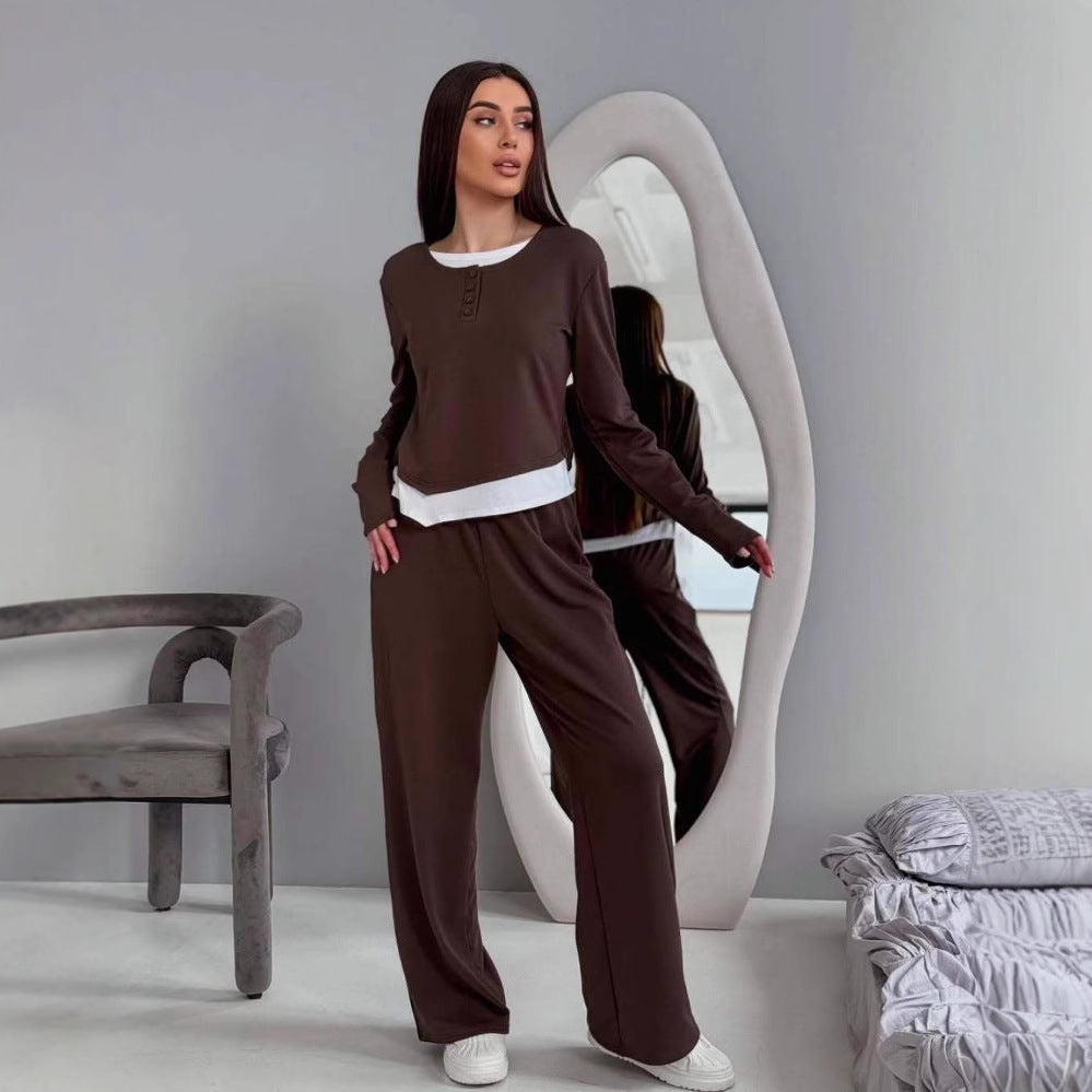 Damen Zwei-teiliges Outfit mit Kragen und weiten Hosen