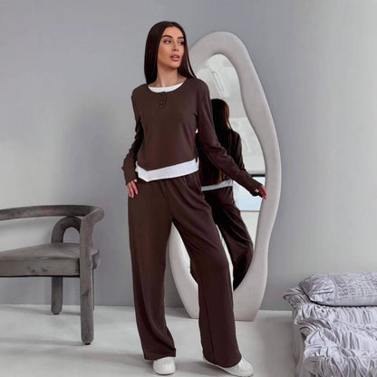 Damen Zwei-teiliges Outfit mit Kragen und weiten Hosen