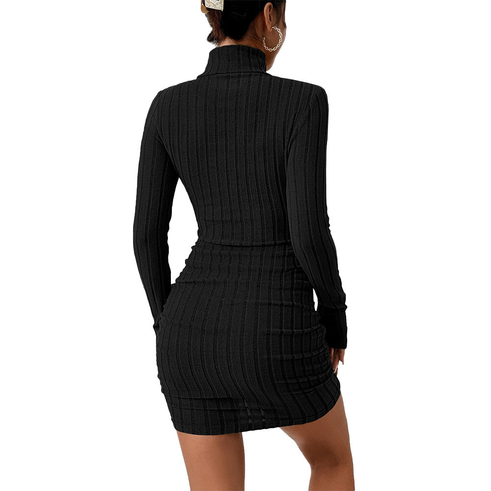 Damen Strickminikleid Stehkragen Langarm Eveloria