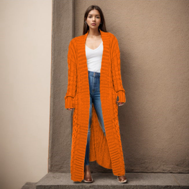 Damen Strickcardigan Lang Zopfmuster
