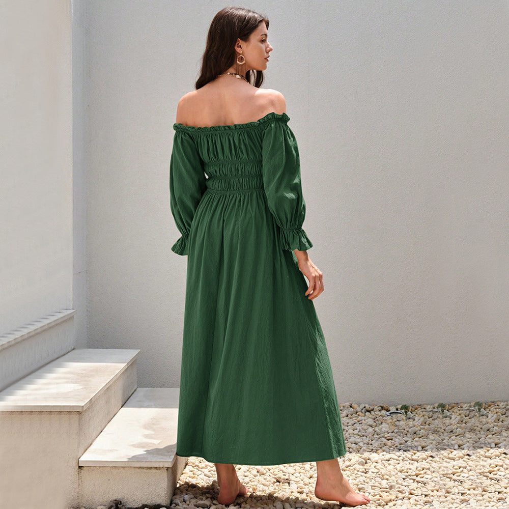 Damen Off-Shoulder-Kleid Maxi-Größe mit Puffärmeln