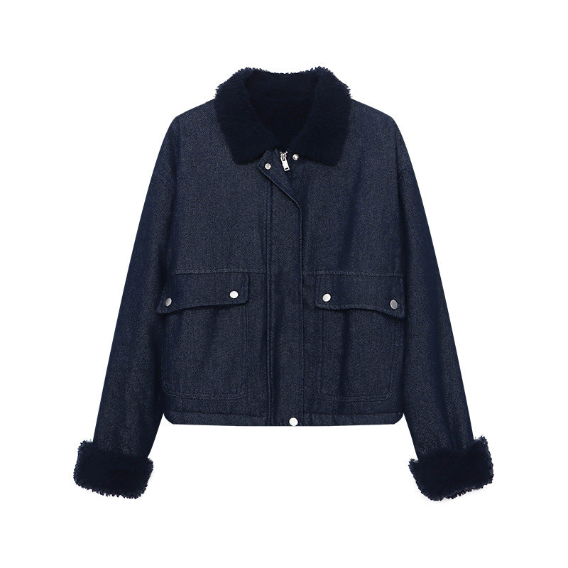 Damen Kurzjacke Gefütterter Kragen Praktische Taschen Eveloria