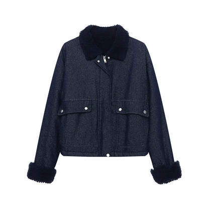 Damen Kurzjacke Gefütterter Kragen Praktische Taschen Eveloria