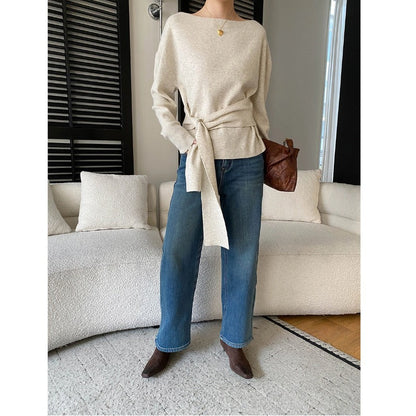 Damen Wollpullover mit Bindegürtel Eveloria