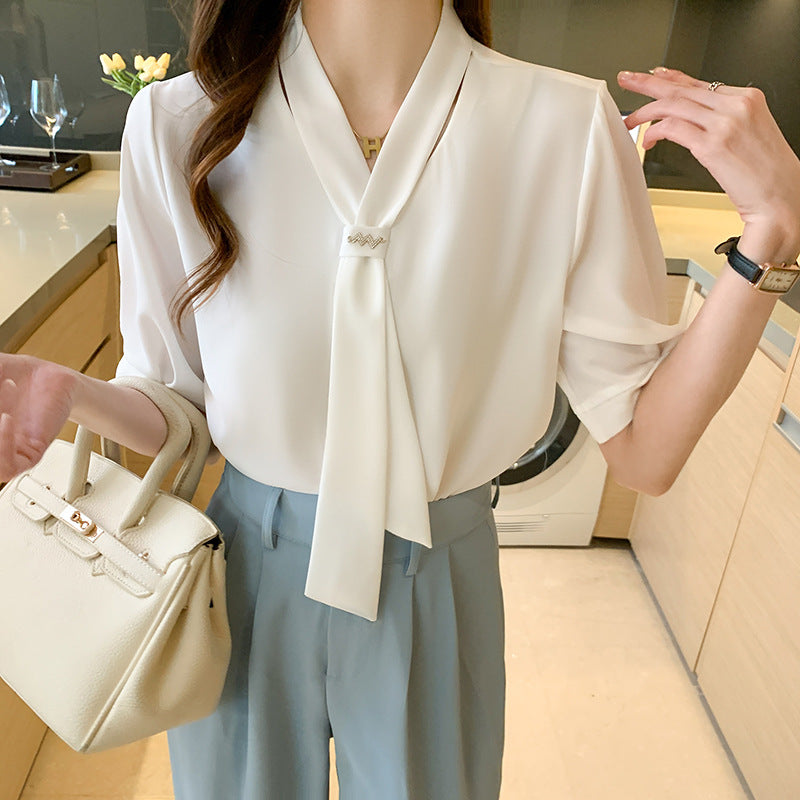 Damen Bluse Dekorativer Schlupf Elegant Puffärmel