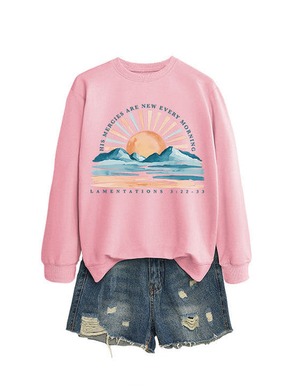 Damen Sweatshirt Lässiger Schnitt Sonnenaufgangsdesign Grau