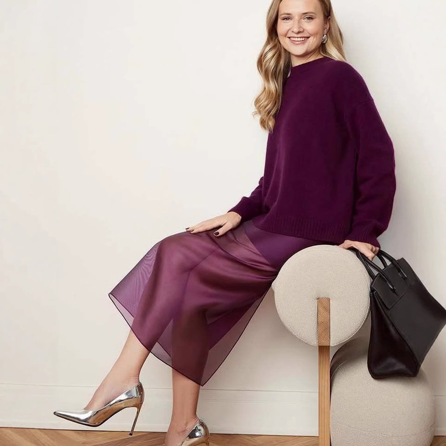 Damen Chiffon-Rock Lang Mit Seitlichem Schlitz Eveloria