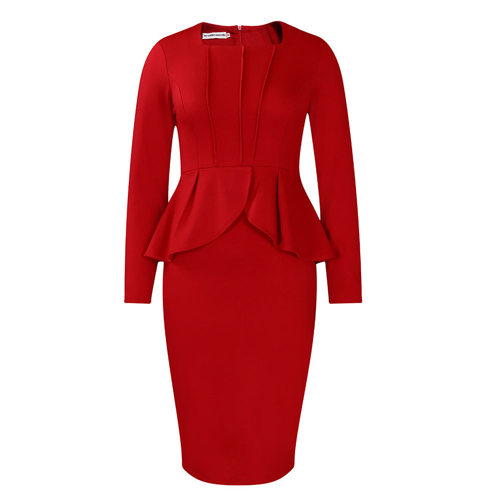 Eveloria Damen Etuikleid mit Peplum Langarm