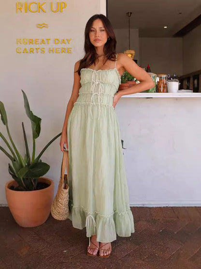 Damen Maxi-Kleid mit Schnürung und verstellbaren Details