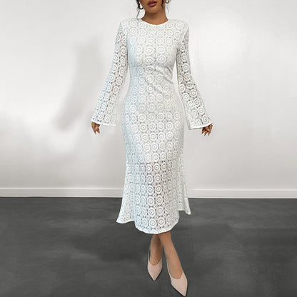 Damen Spitzenkleid V-Ausschnitt Voluminöse Ärmel Eveloria