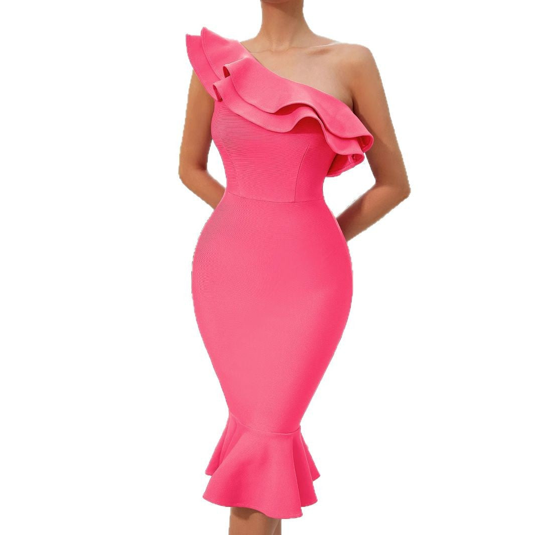 Damen Off-Shoulder-Kleid Rüschendetails Figurbetonter Schnitt