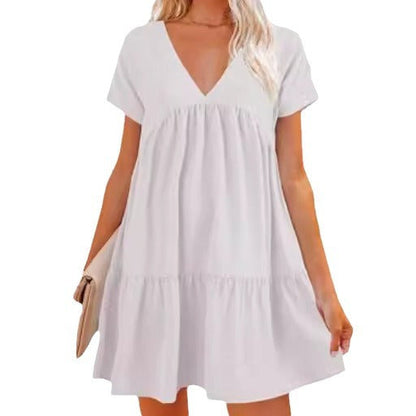 Damen V-Ausschnitt Kleid Weit schwingender Saum Eveloria