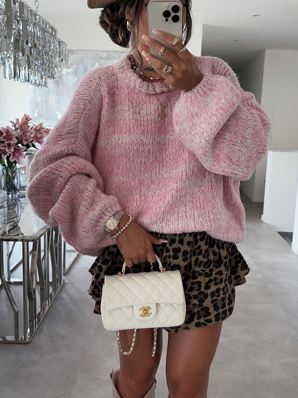 Damen Strickpullover Voluminöse Ärmel Kuschelig Grau Eveloria