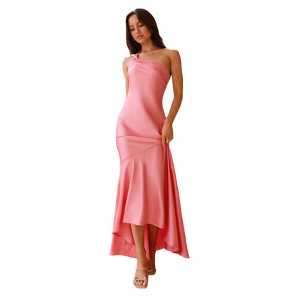 Damen Maxikleid Asymmetrischer Träger Fließend Eveloria