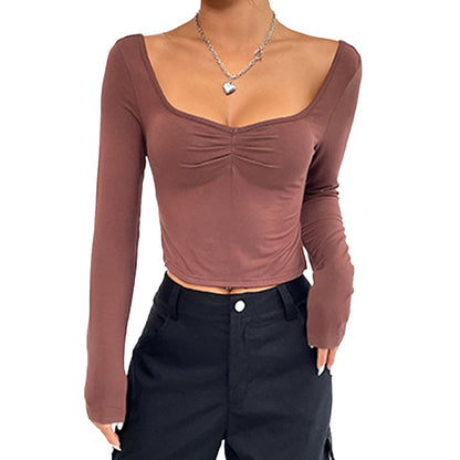 Damen Crop- Langarm Raffungseffekt Eveloria