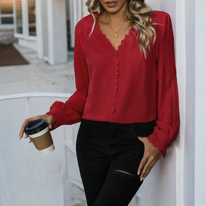 Damen Bluse Rüschendetails Knopfverschluss Eveloria