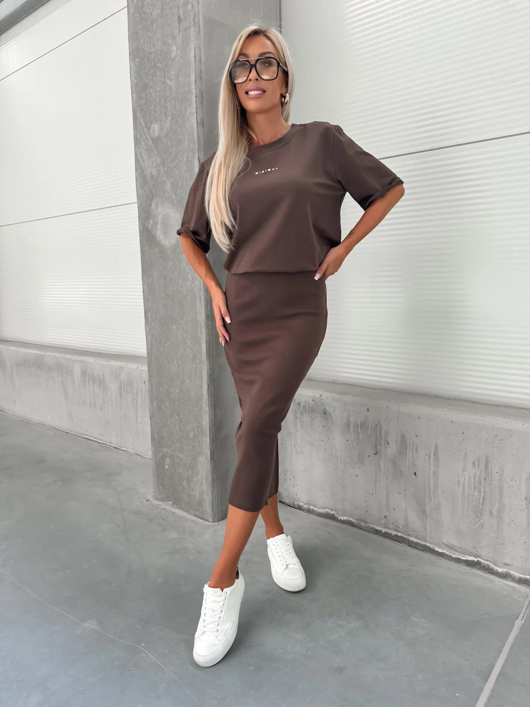 Damen Skirt und T-Shirt Set Bequem Eveloria