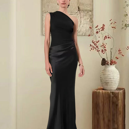 Damen Abendkleid Asymmetrisch Satin Schimmer Eveloria