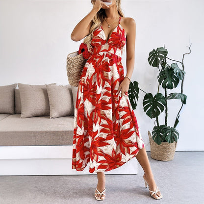 Damen Maxikleid Floralmuster Feine Spaghettiträger Eveloria - Eveloria