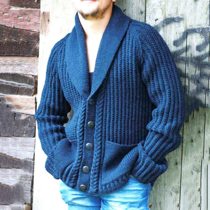 Herren Strickcardigan Blau Relaxed Fit mit Schalkragen und Knöpfen - Eveloria