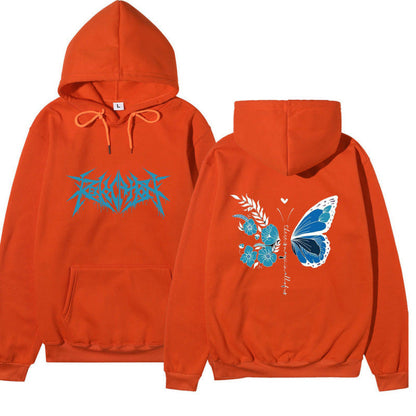 Damen Kapuzenpullover Schmetterlings-Blumen-Motiv