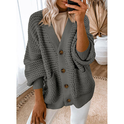 Damen Strickjacke Dickstrick Knöpfe Beige Eveloria