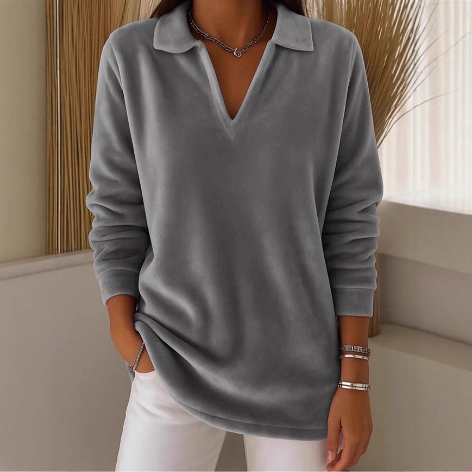 Damen Fleece Pullover V-Ausschnitt Weich Eveloria