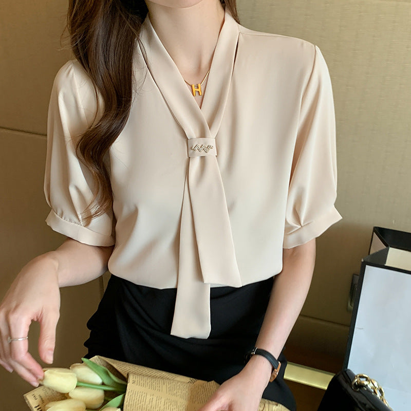 Damen Bluse Dekorativer Schlupf Elegant Puffärmel