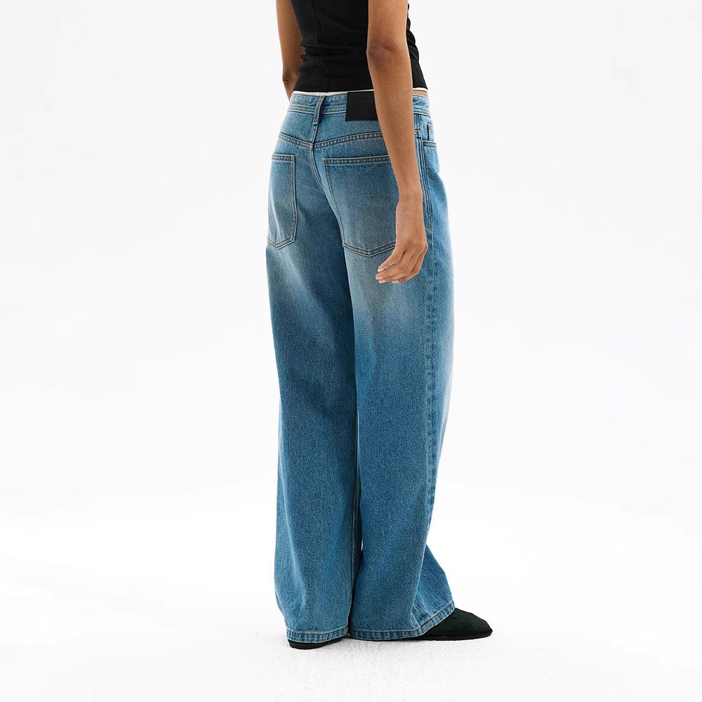 Damen Weite Denim Jeans Lässiger Schnitt Blau Eveloria